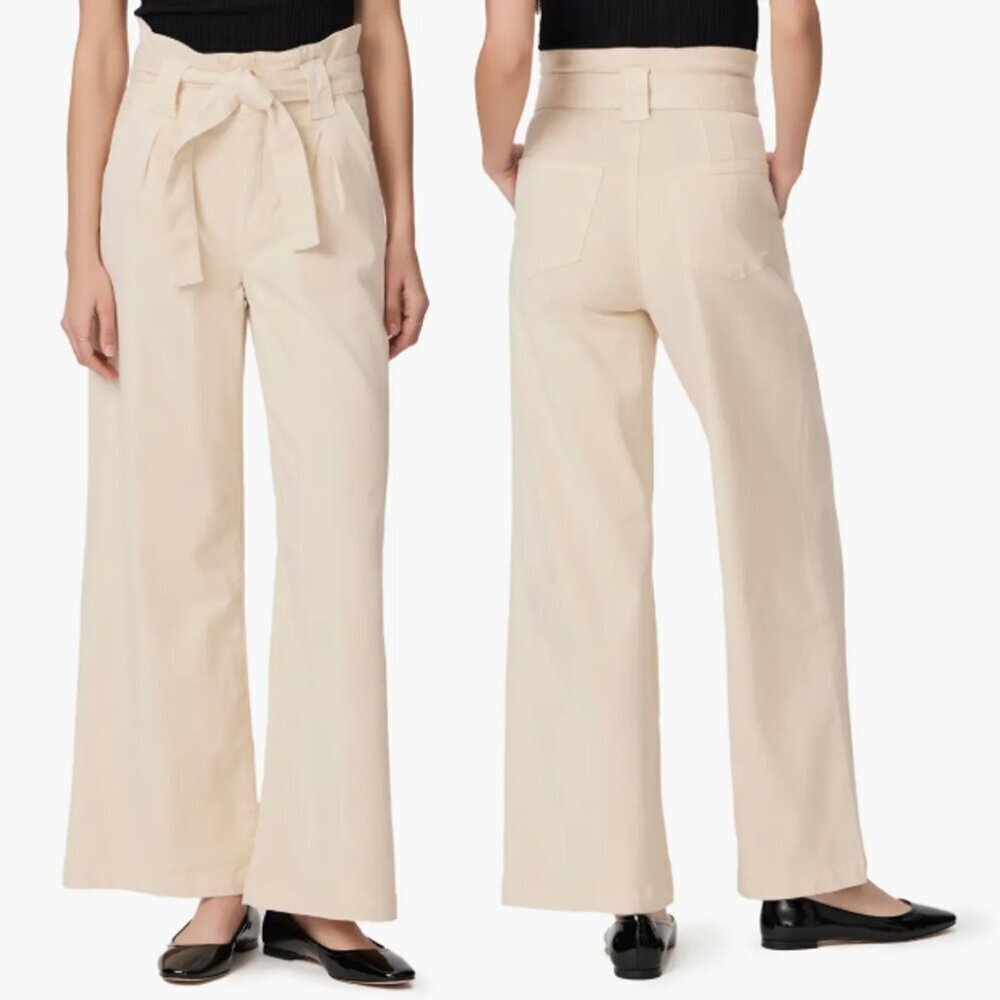NWT New $249 Paige Harper Paperbag Waist Wide Leg Blonde Sand Pants Size 30